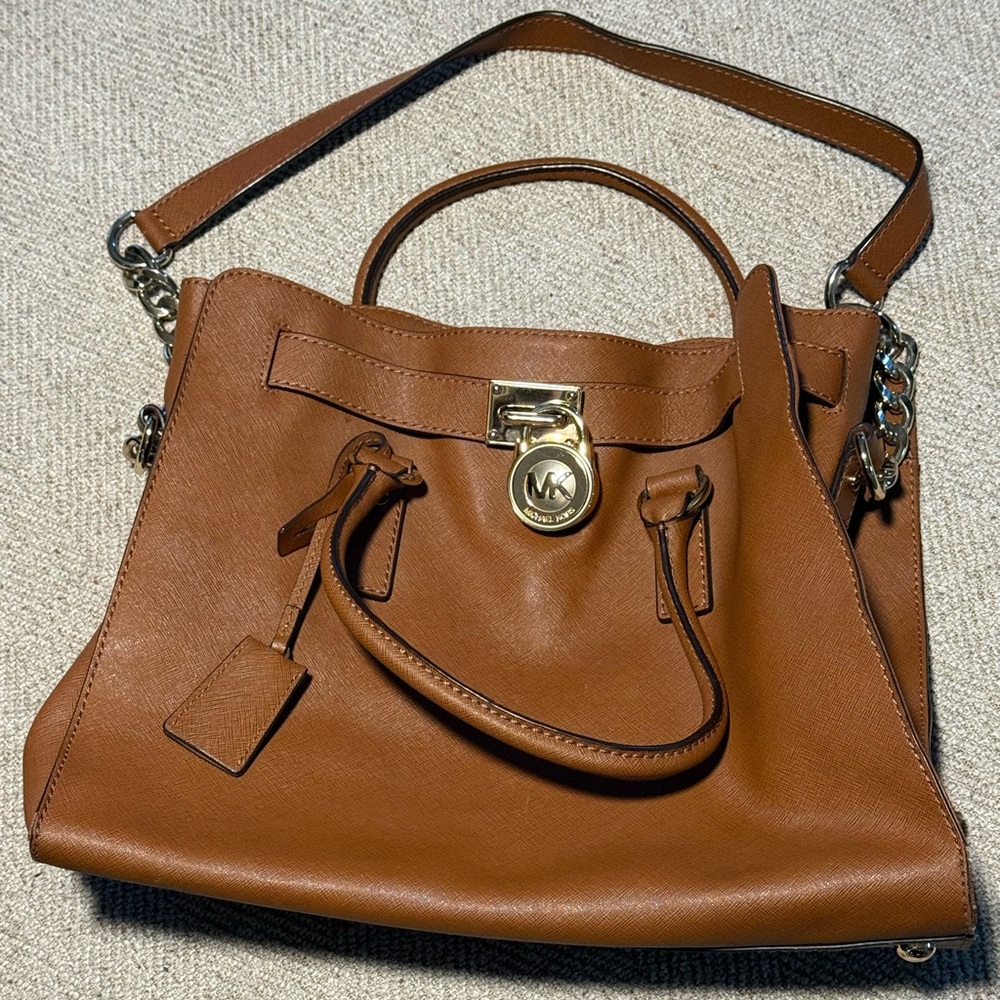 Michael Kors Cognac Leather Satchel with Gold Accent
